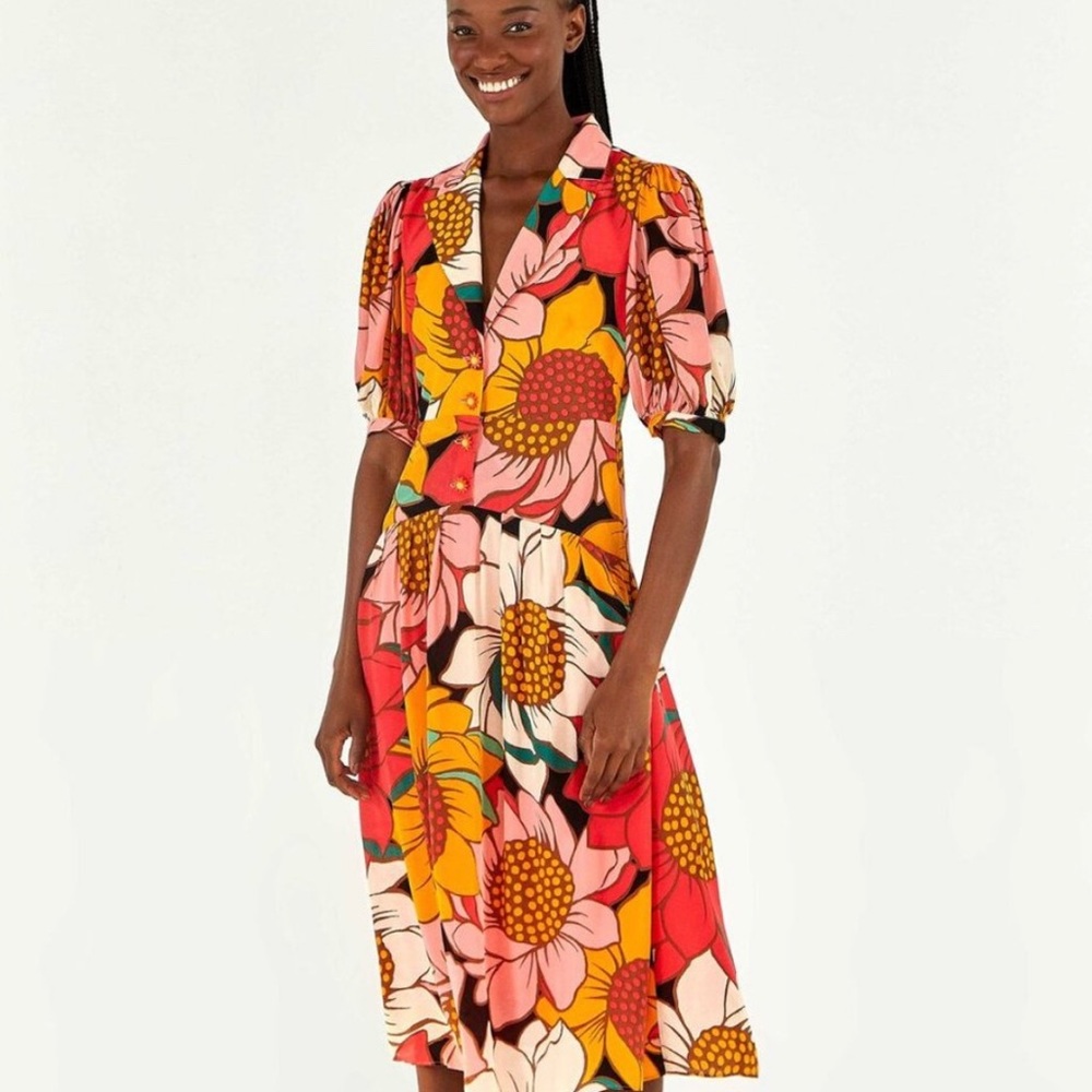 Farm Rio Women’s Colorful Sunflowers Midi Dress - Size M